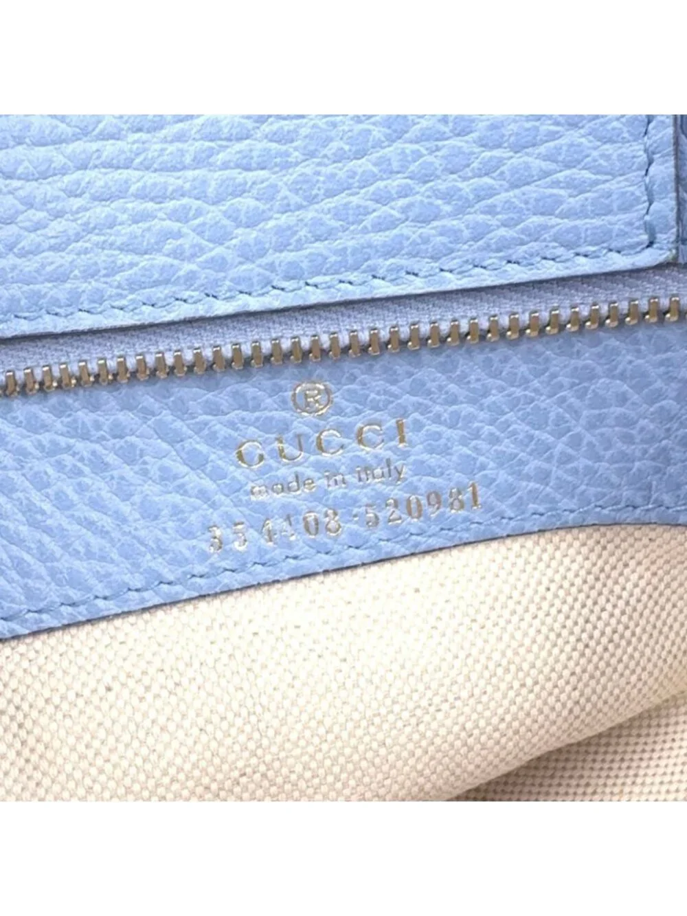 Gucci Swing Leather Beige Light Blue Tote Silver
